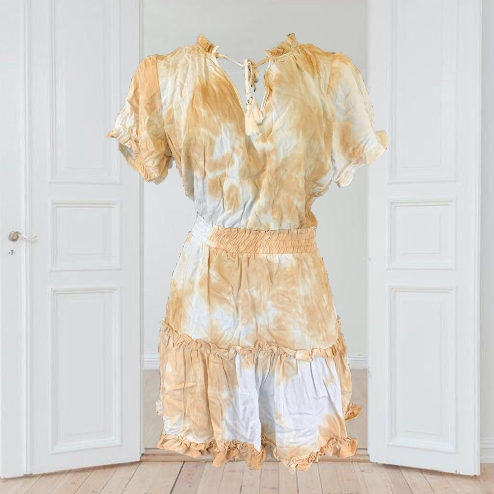 Liv & Lottie V-neck Mini Dress Ruffle Trim Smocked Waist Women’s XL